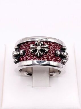 Size 7 Alan K Stingray Red Leather925 Sterling Silver Ring